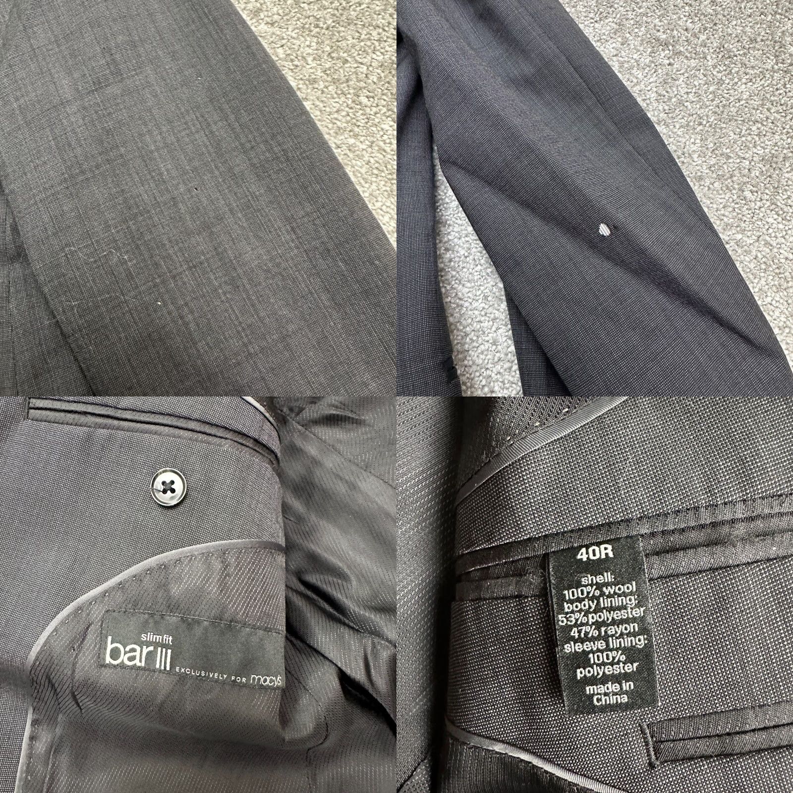 Banana Republic VINTAGE Bar III By Macy's Slim Fit Wool Suit Blazer Jacket Mens 40R Dark Gray Ventless Size 40R - 8 Thumbnail