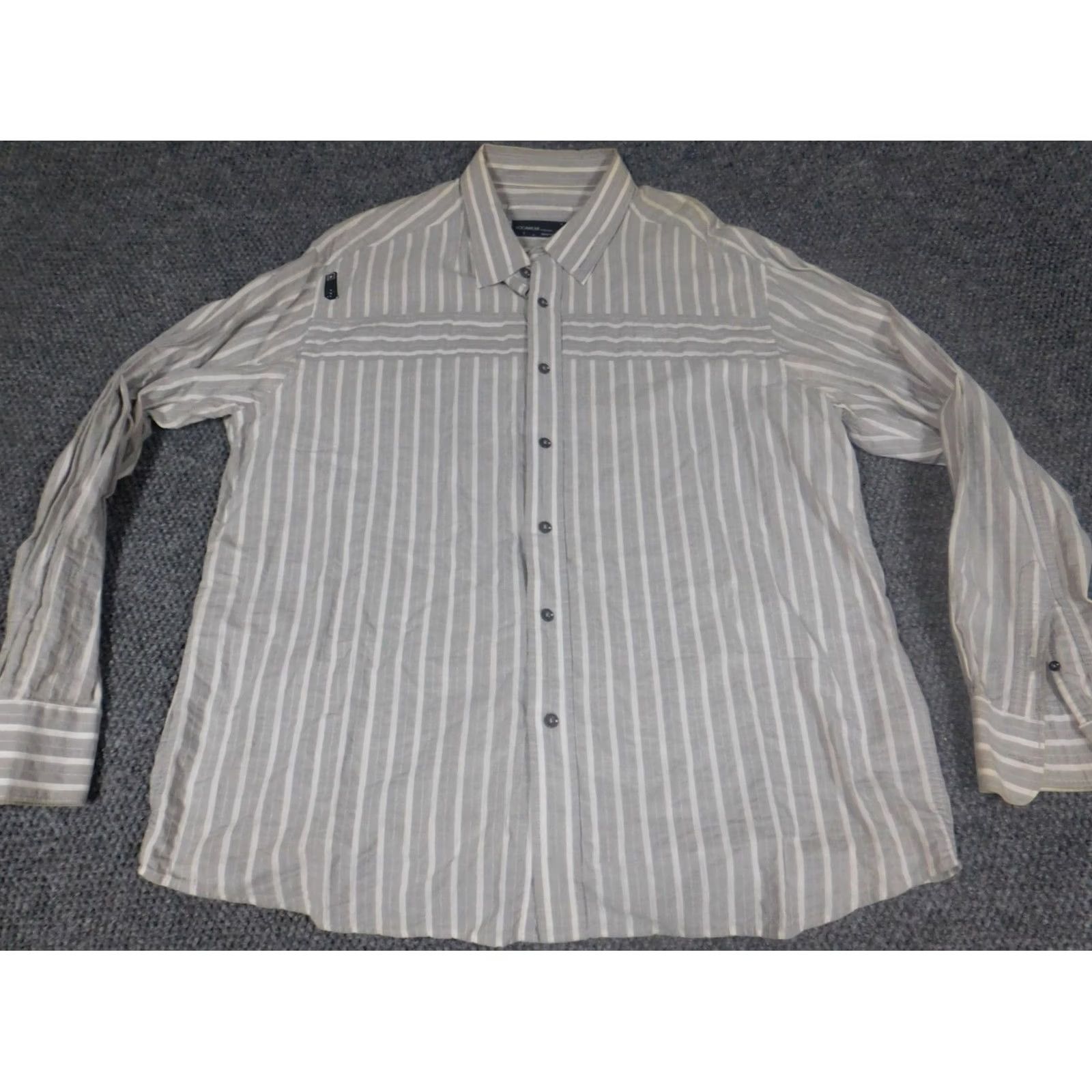 Rocawear Rocawear Mens Shirt XL Gray Striped Button-Down Collared Hip Hop Pockets Slim Button-Up Regular Size US XL / EU 56 / 4 - 2 Thumbnail