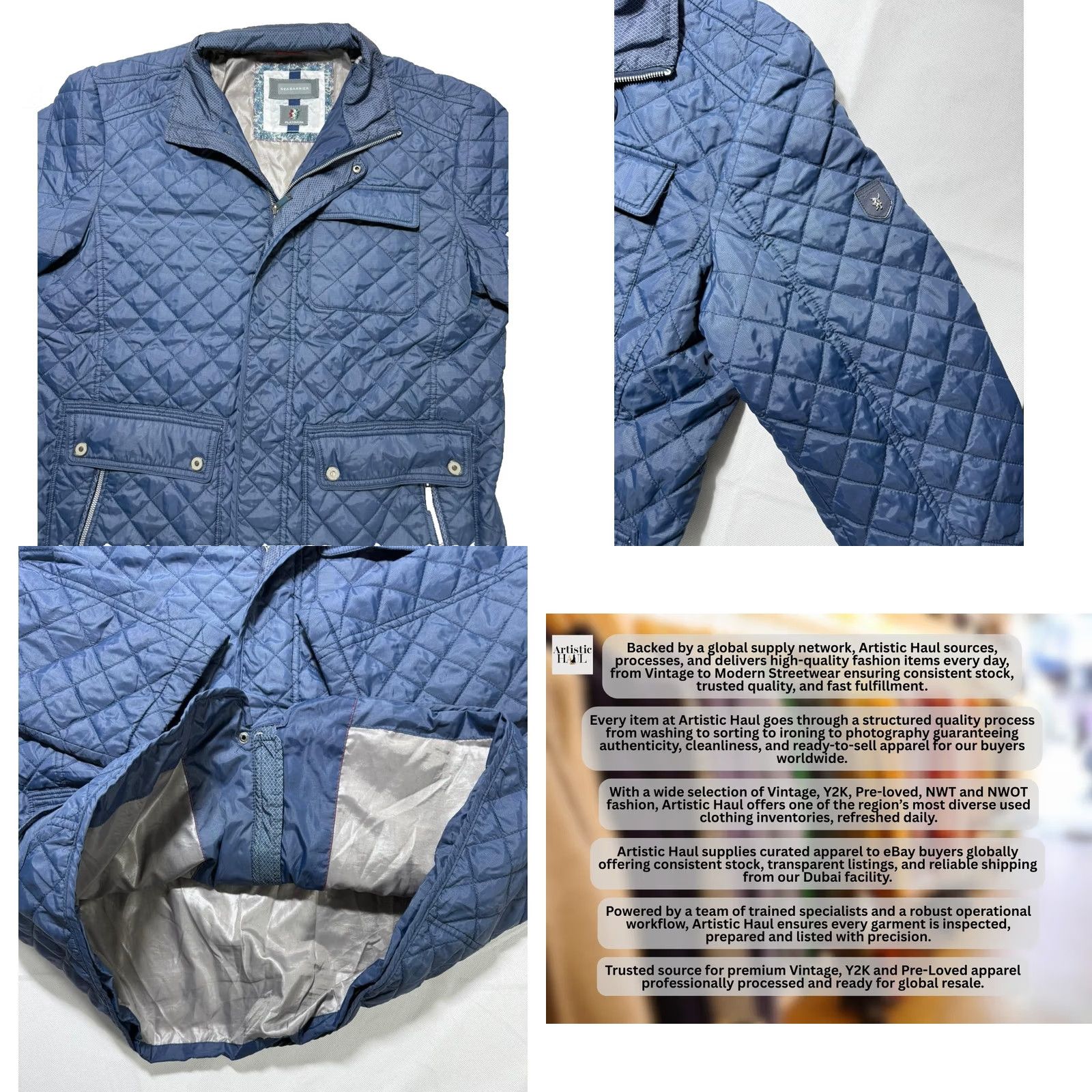 Vintage SEA BARRIER Jacket Men Blue L Quilted Puffer with Pockets Size US L / EU 52-54 / 3 - 8 Thumbnail