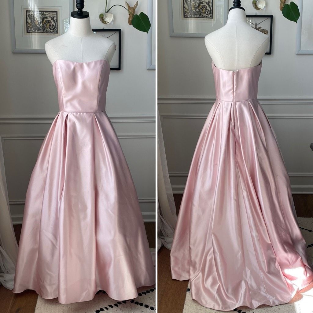image of Brooklyn & Bailey Camille Ballet Pink Satin Strapless Prom G, Women's (Size Large)