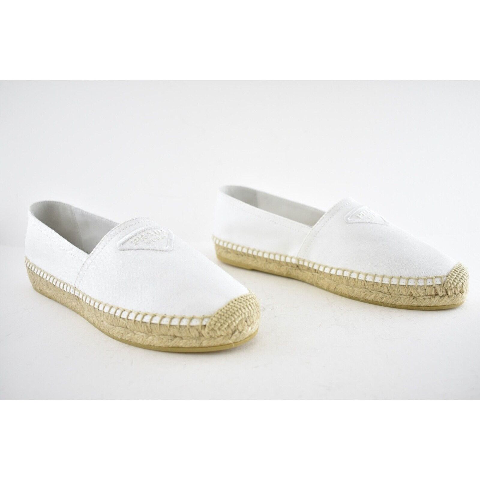 Prada Prada Bianco White Canvas Fabric Triangle Logo Slip On Slide Size US 6 / IT 36 - 5 Thumbnail