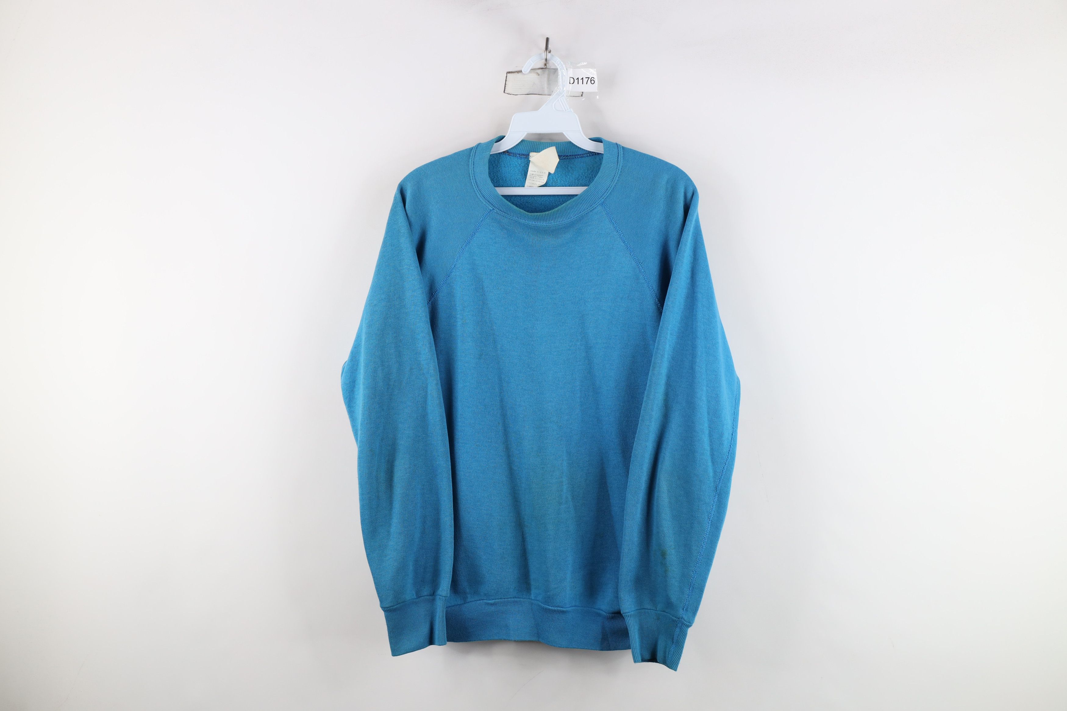 Vintage Vintage 70s Streetwear Blank Crewneck Sweatshirt Blue USA Size US L / EU 52-54 / 3 - 1 Thumbnail