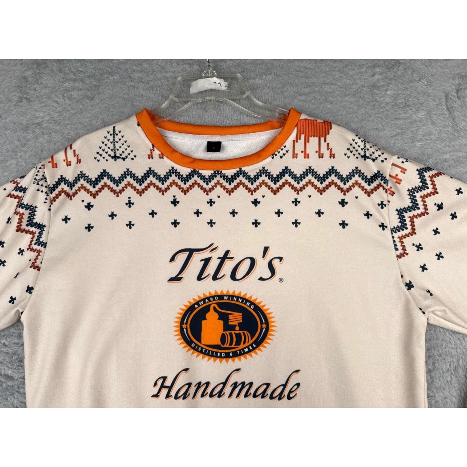 Vintage VINTAGE Titos Vodka Sweatshirt Mens Pullover Beig e Orange Winter Snowflake Moose Crew Neck Large Knit Logo Pattern Solid Holiday themed 90s Size US L / EU 52-54 / 3 - 4 Thumbnail