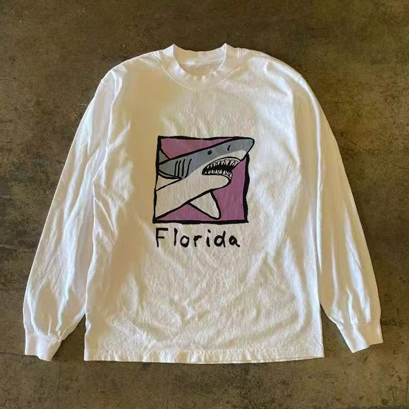 Japanese Brand White washed vintage shark print long-sleeved t-shirt Size US M / EU 48-50 / 2 - 1 Thumbnail