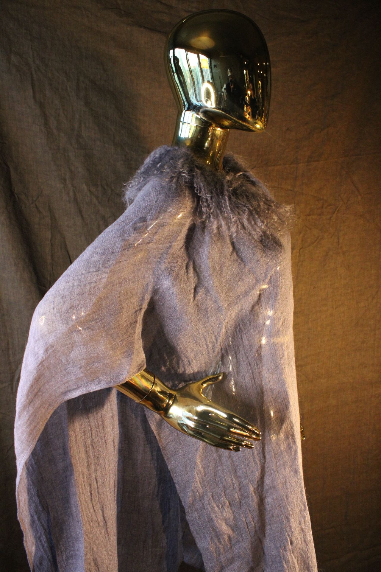 Other Gray linen poncho Real Mongolian fur collar Size US XS / EU 42 / 0 - 8 Thumbnail