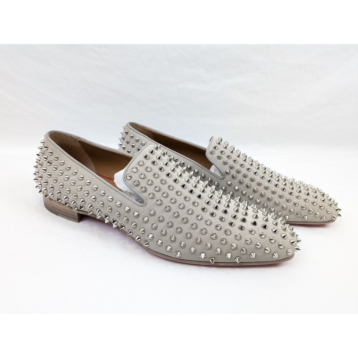 Christian Louboutin o1rshd1 Crosta Dandelion Spikes Flat Shoes in Goose/Silver Size US 12 / EU 45 - 16 Thumbnail