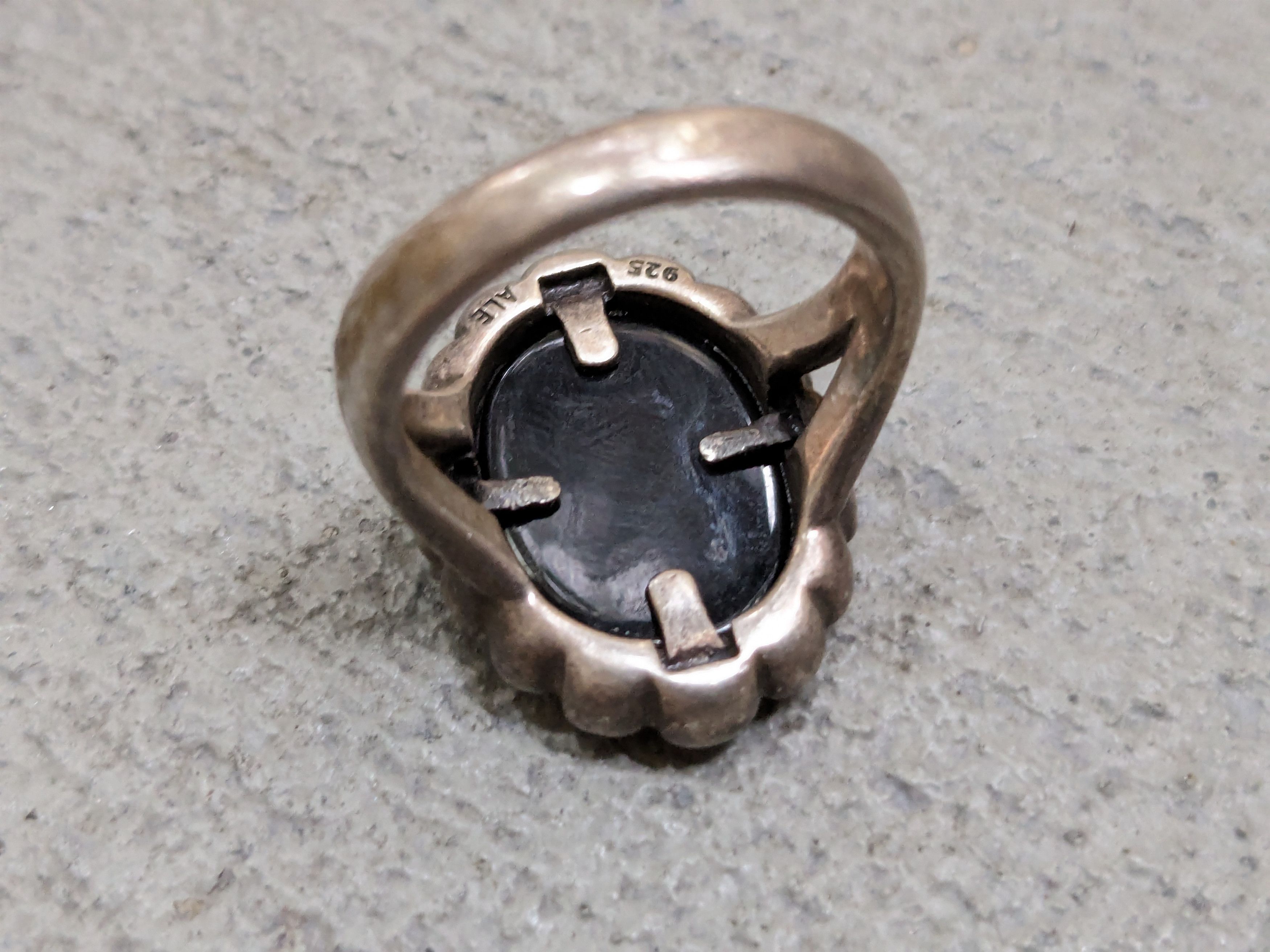 Jewelry × Sterling Silver × pandora Pandora Sterling Silver Cameo Ring Blue Agate Oval Lady Size ONE SIZE - 9 Thumbnail