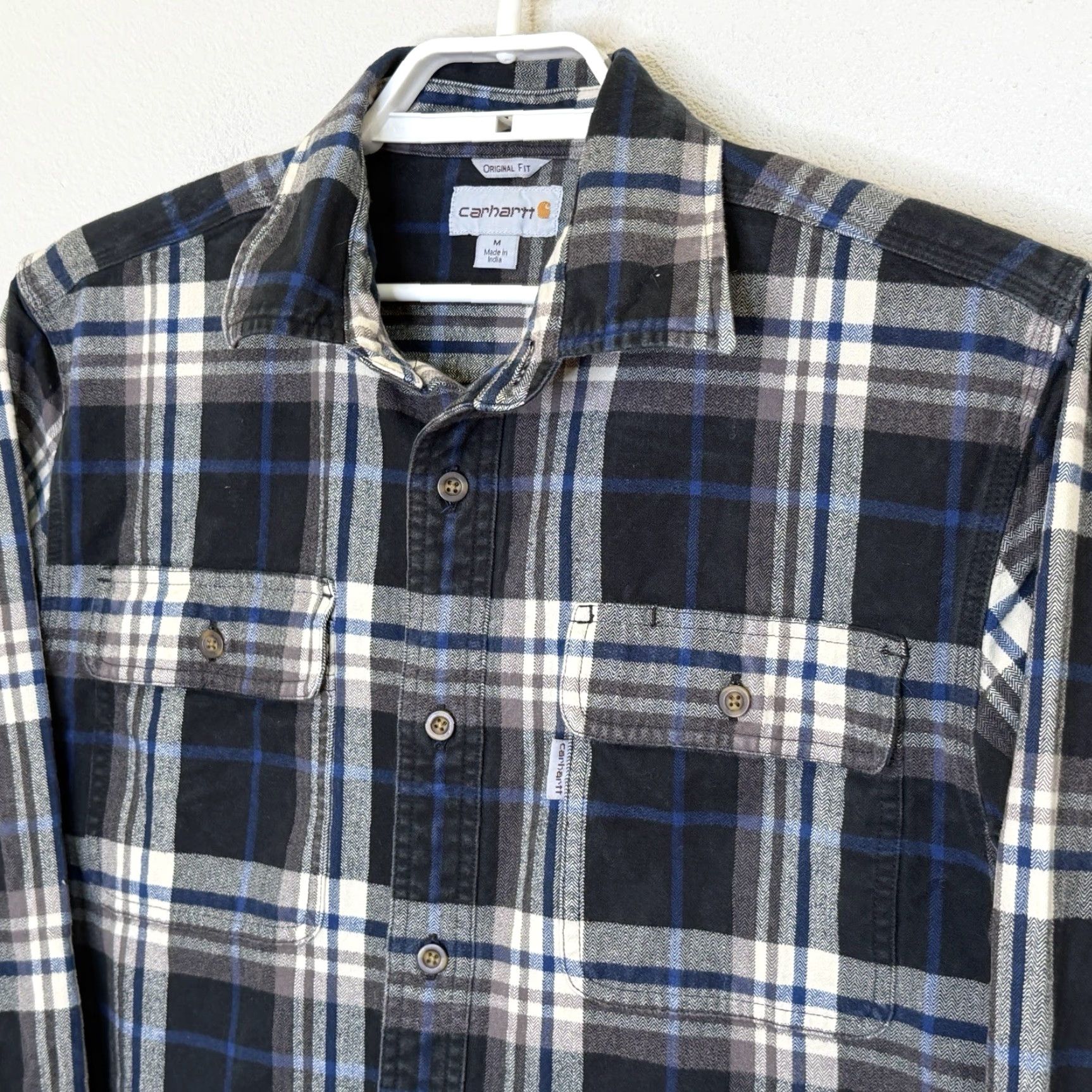Carhartt Carhartt Button Up Flannel Shirt Mens Medium Black Blue Plaid Long Sleeve Pocket Size US M / EU 48-50 / 2 - 2 Thumbnail