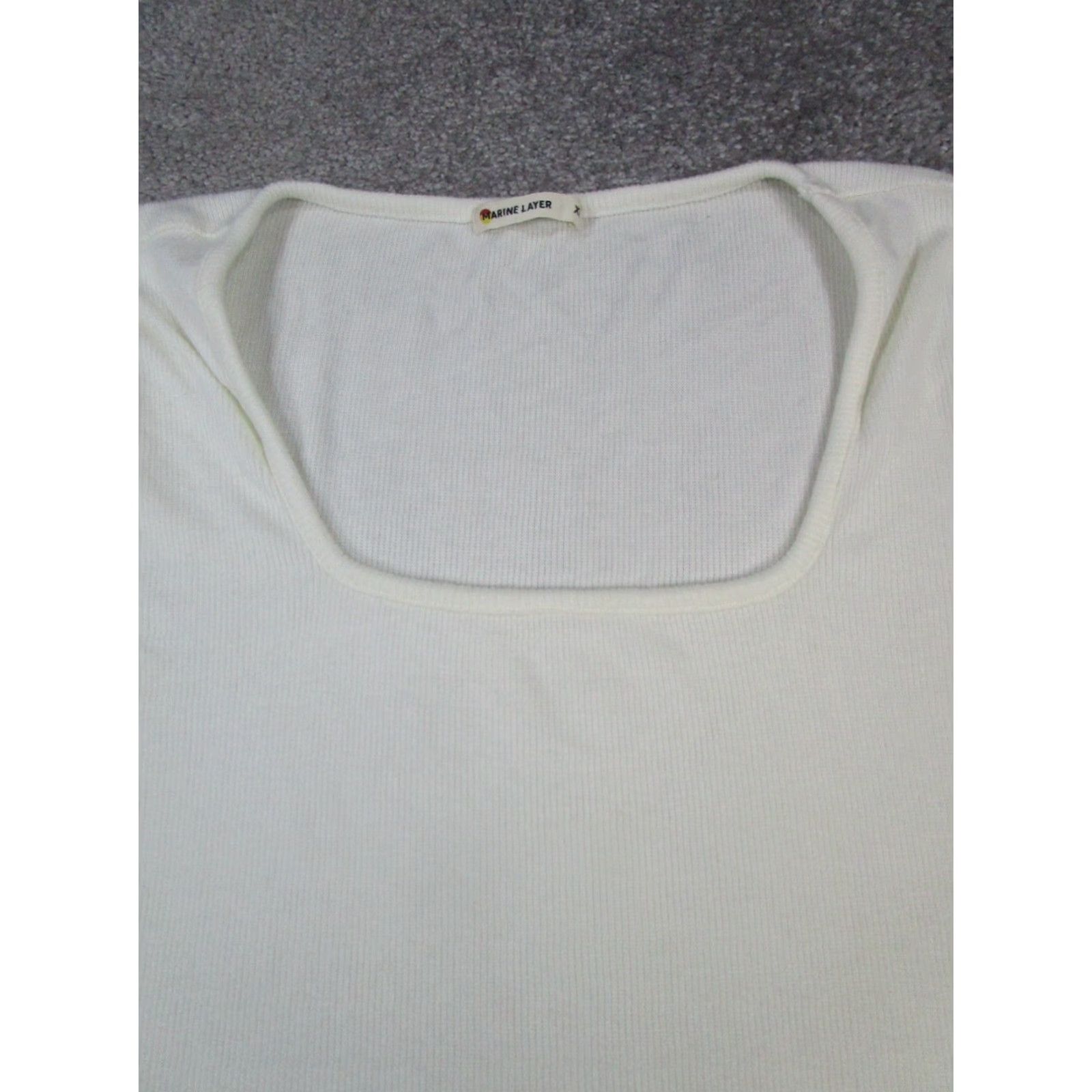 Marine Layer Marine Layer Shirt Womens XL White Waffle Knit Top Square Neck Pullover Blouse Knit Lyocell Short Sleeve Regular Size XL / US 12-14 / IT 48-50 - 2 Thumbnail