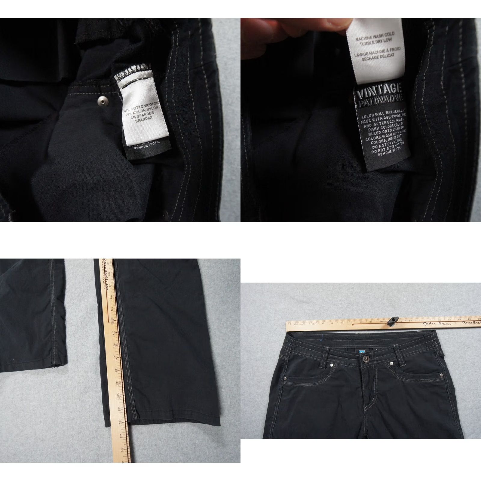 Vintage Kuhl Pants Womens 8 Black Cargo Pockets Stretch Roll Up Leg Vintage Patina Dye Pants Size 30" / US 8 / IT 44 - 8 Thumbnail
