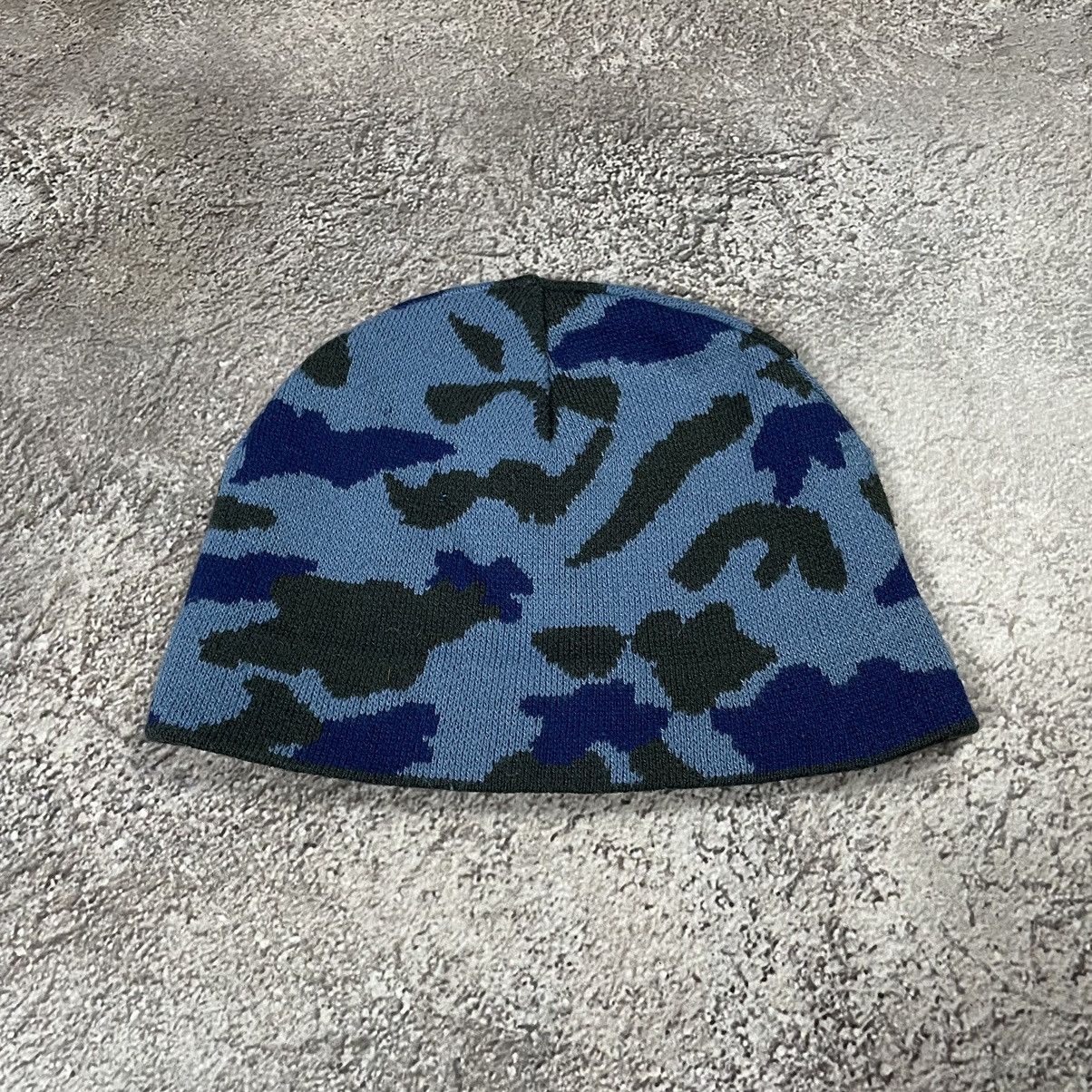 Vintage Vintage 90s Camo Knit Beanie Blue Black Mohair Knit Punk OS Size ONE SIZE - 2 Thumbnail