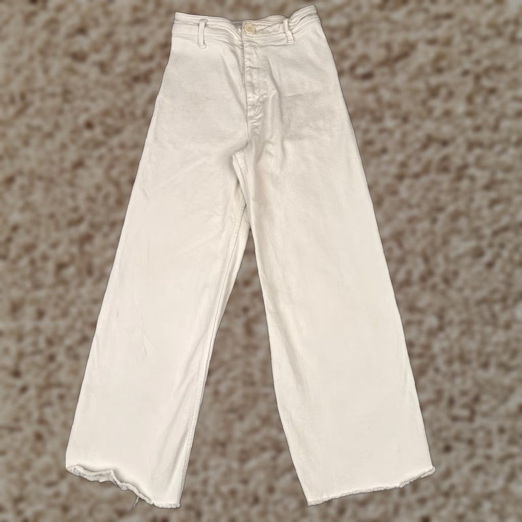 Zara Zara White Denim Wide Leg Jeans Women Size 4 High Rise Cotton Blend 24x27 90s Size 27" / US 4 / IT 40 - 1 Thumbnail
