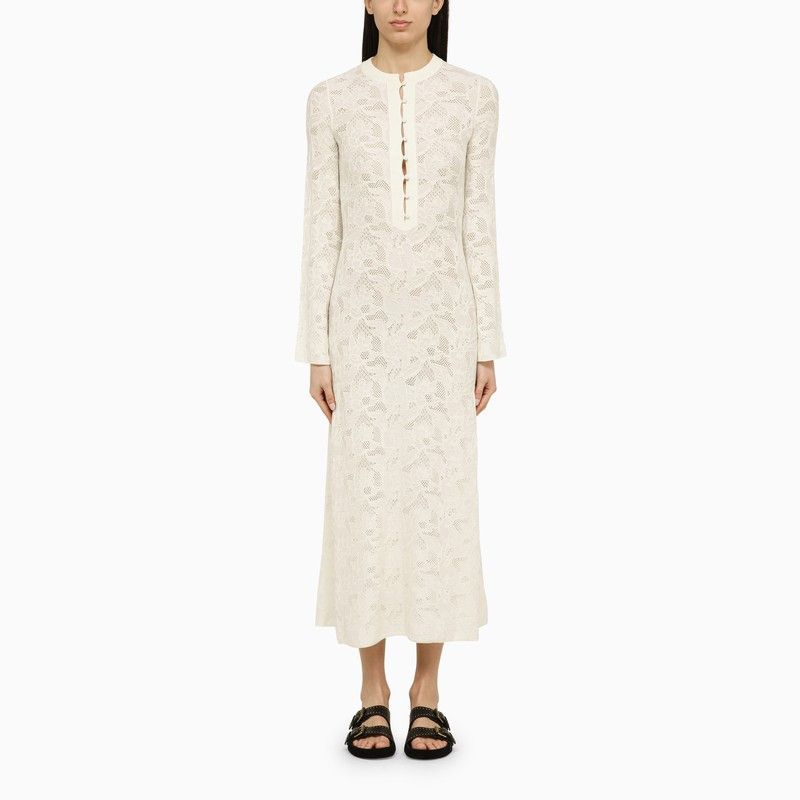 image of Chloe White Wool And Silk Dress With Embroidery, Women's (Size XS)