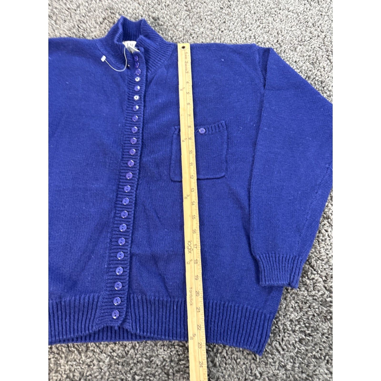 Vintage VINTAGE Ivy Sweater Womens Medium Chunky-Knit Navy Blue Mock Neck Button Pocket 90s Pullover Size M / US 6-8 / IT 42-44 - 2 Thumbnail