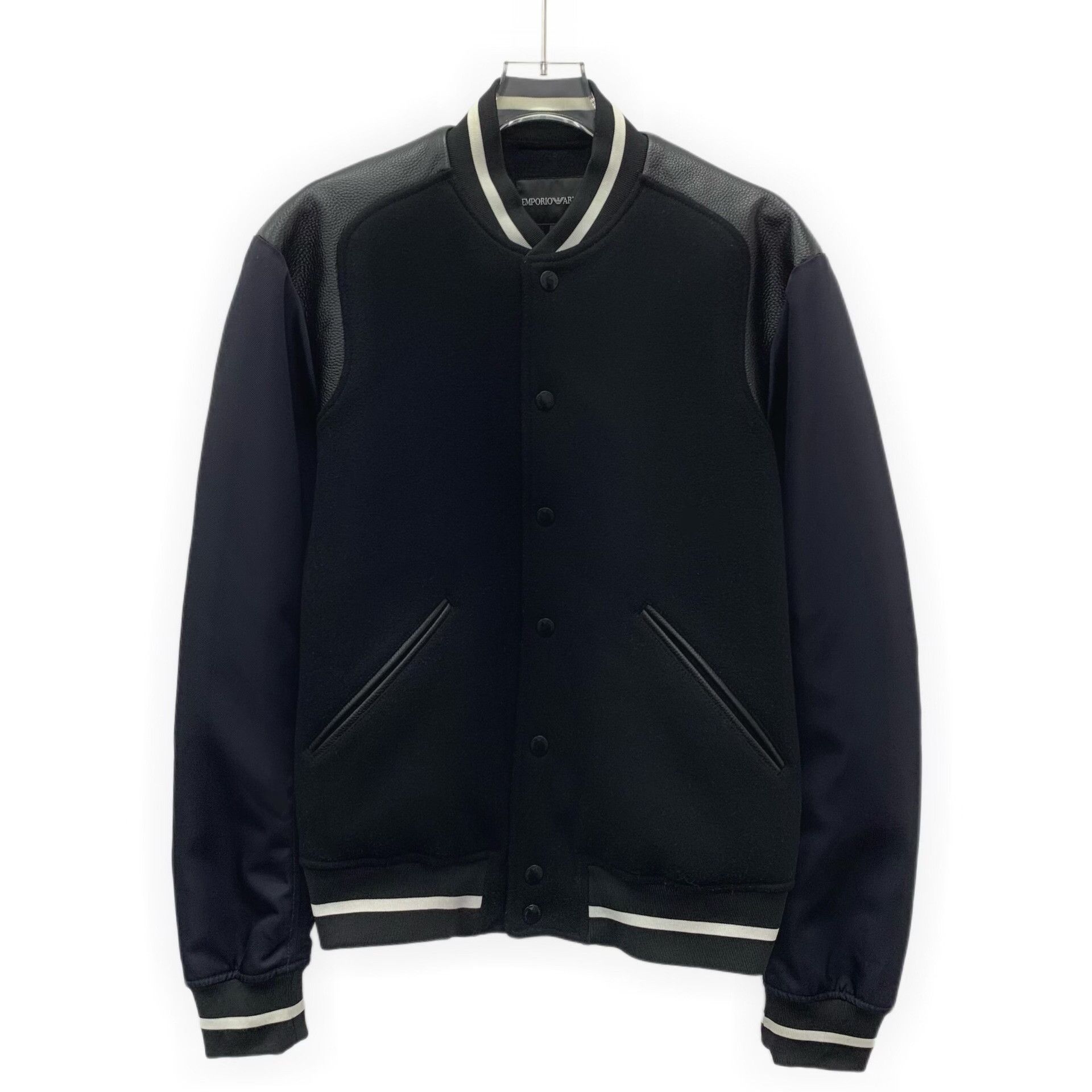 Armani Armani Black Leather Wool Baseball Jacket Size US M / EU 48-50 / 2 - 1 Thumbnail