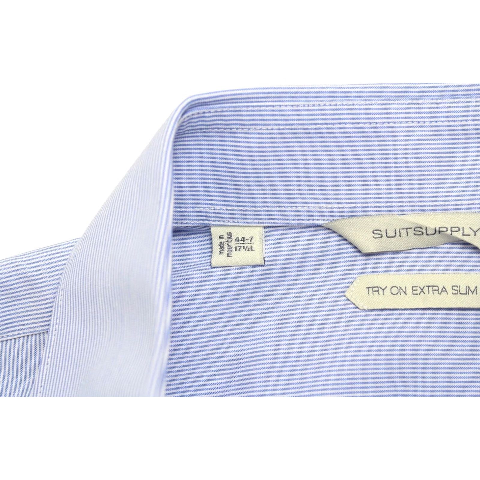 Suitsupply SUITSUPPLY Try On Extra Slim Fit Formal Shirt Men's 44-7 / 17 1/2L Cutaway Neck Blue Pinstripe Cotton Long Sleeve Size 44R - 7 Thumbnail