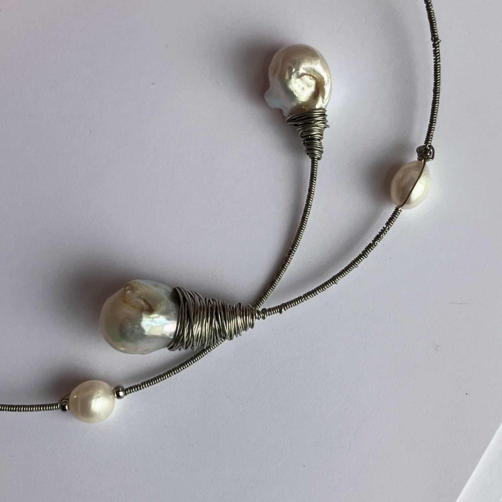 Vintage Genuine Baroque Pearl Collar Choker Necklace Wire Wrap Size ONE SIZE - 13 Thumbnail