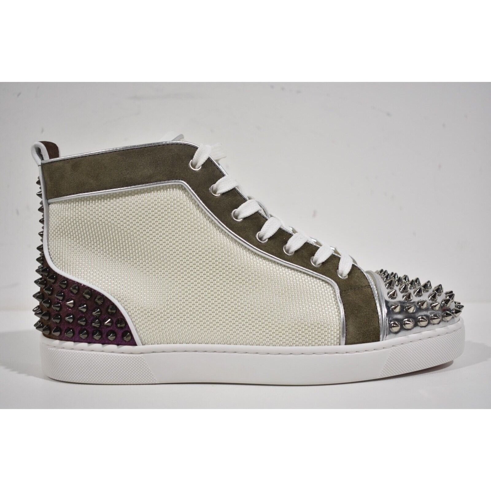 Christian Louboutin Mens Lou Spikes 2 White Green Sneaker 12 Footwear