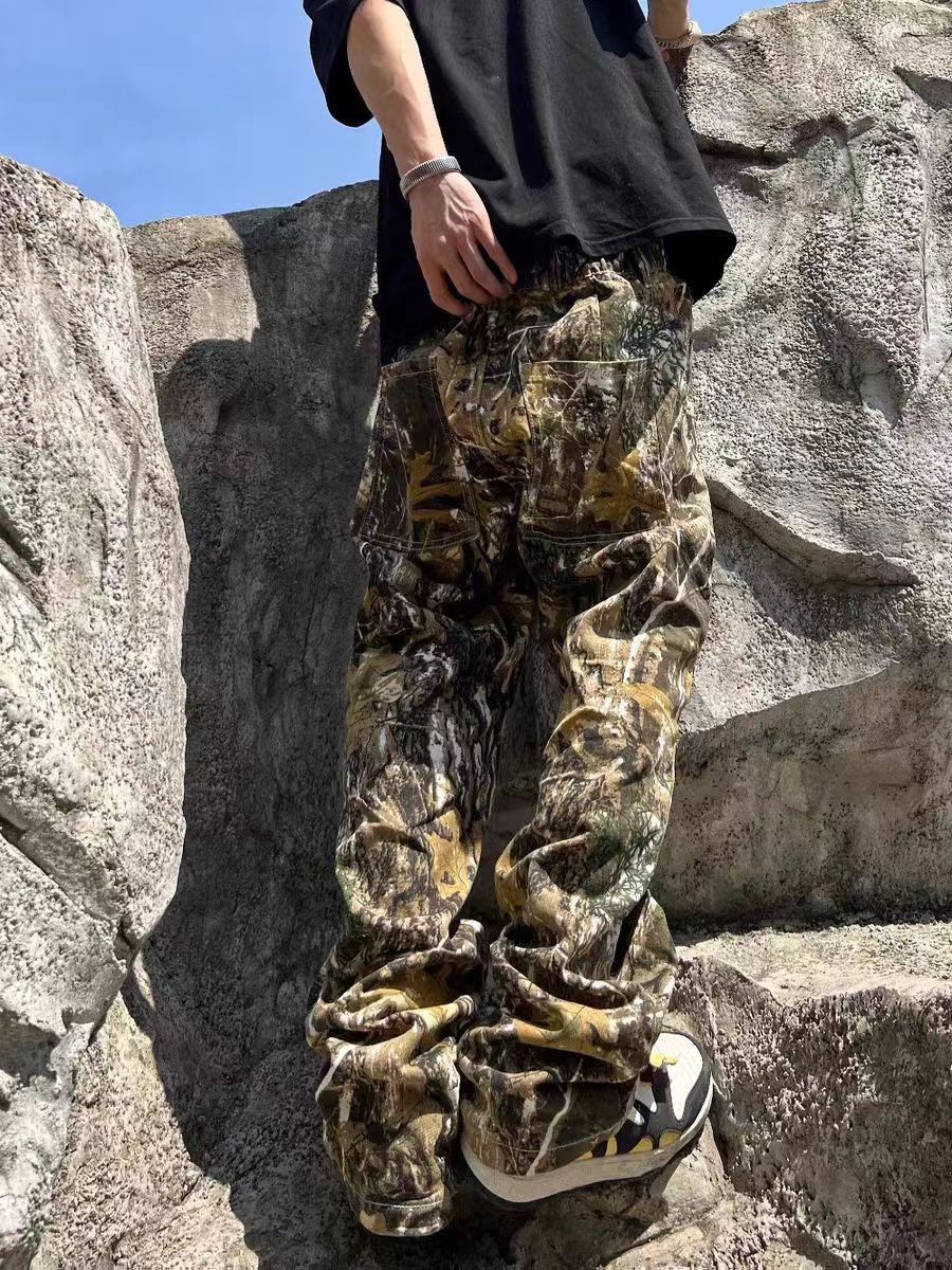 Branch embroidered camouflage hip-hop casual trousers