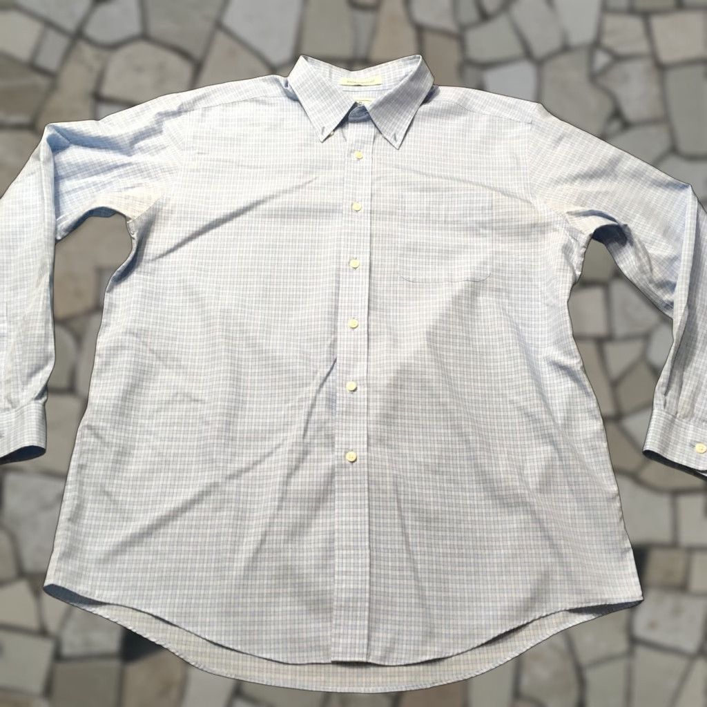 Vintage L.L. Bean Shirt Large Regular Wrinkle Resistant Button-Up Long Sleeve Blue Cotton Check Size US L / EU 52-54 / 3 - 1 Thumbnail