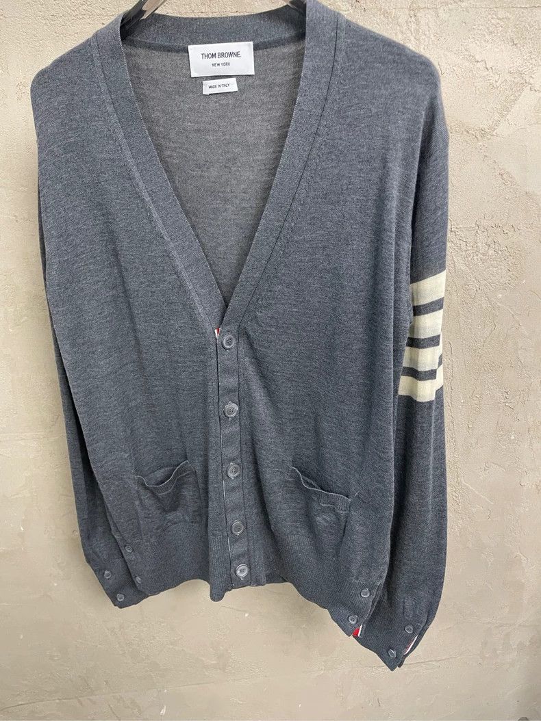 Thom Browne Thom Browne Gray four-striped wool cardigan jacket 2505-Nex Size US M / EU 48-50 / 2 - 3 Thumbnail
