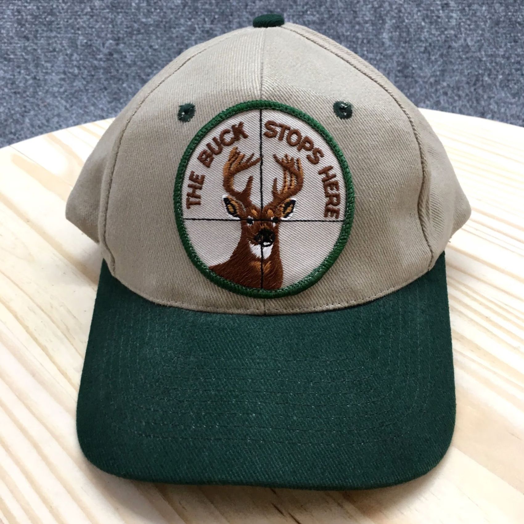 Vintage Baseball Cap Unisex Brown Green OS Adjustable Embroidered The Buck Stops Here Size ONE SIZE - 2 Thumbnail