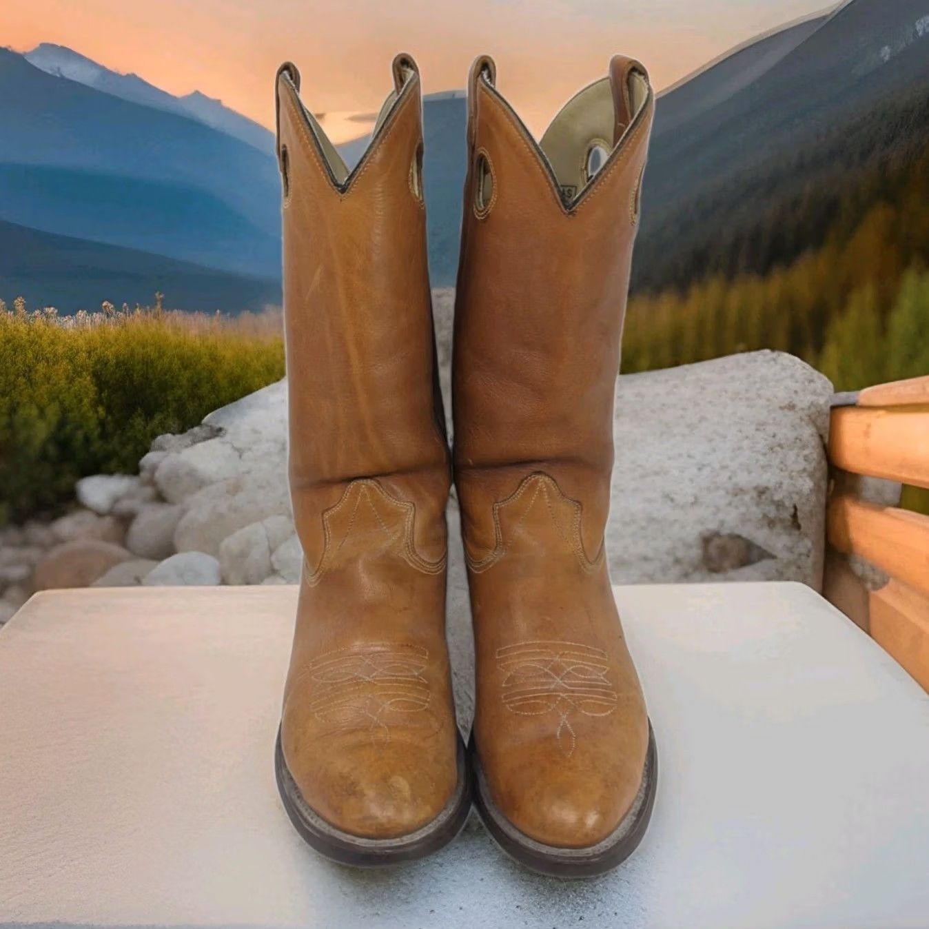 J Brand VINTAGE TEXAS BOOT COMPANY Cowboy Boots Mens 11 Tan Brown Leather Western Avonite Size US 11 / EU 44 - 5 Thumbnail