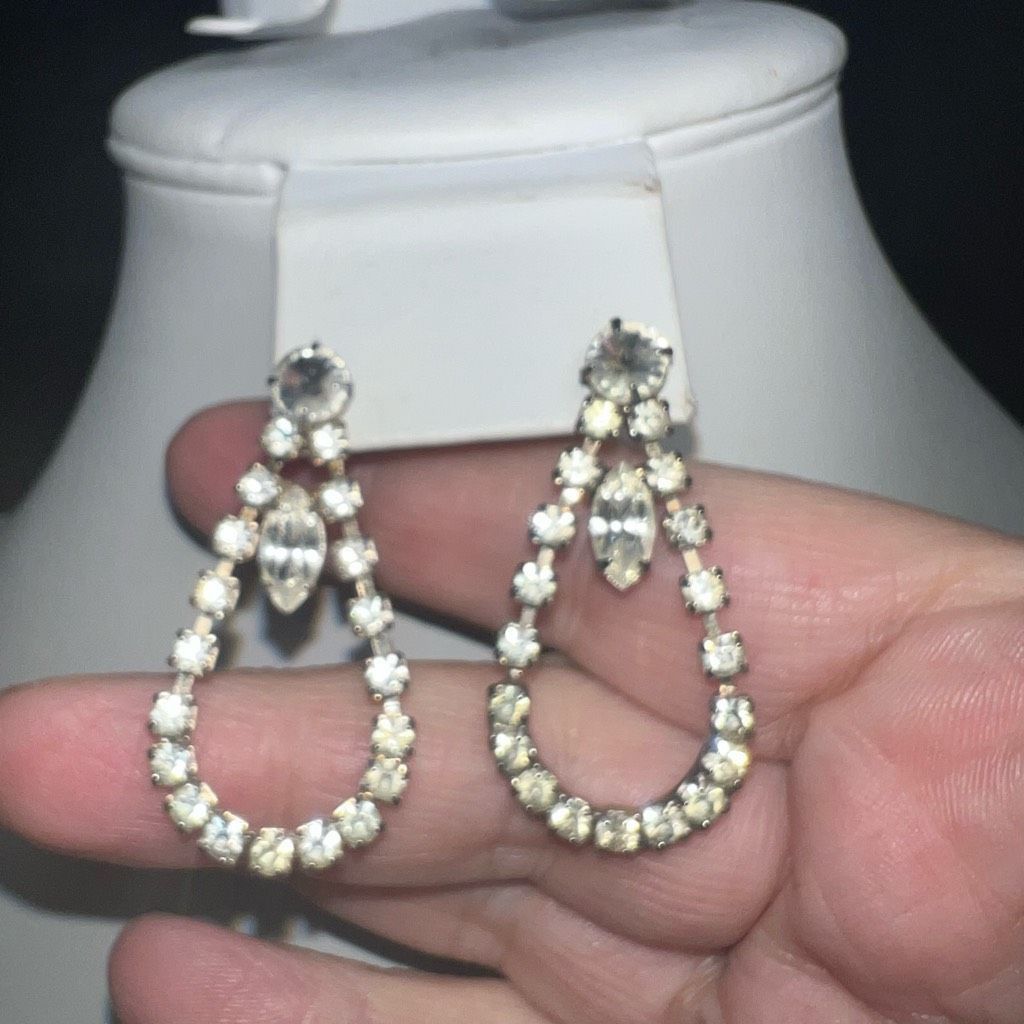 Vintage Vintage Prong Set Double Loop Rhinestone Earrings Size ONE SIZE - 2 Thumbnail