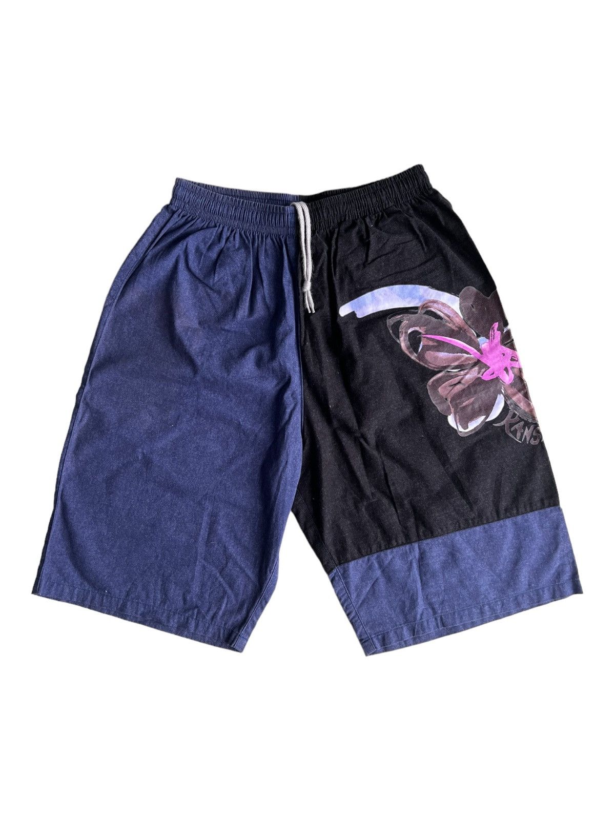 Kansai Yamamoto 1980s Kansai Man Floral Art Two Tones Shorts Pants Size US 30 / EU 46 - 1 Thumbnail