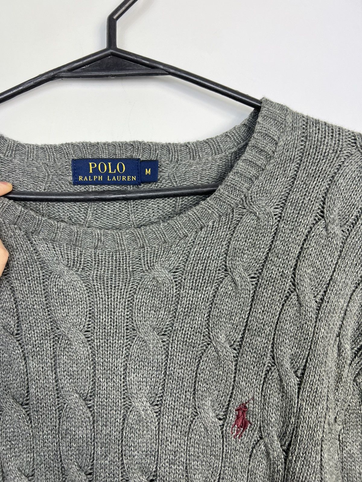 Polo Ralph Lauren Men's Cable Knit Sweater by Polo Ralph Lauren, Gray, cotton Size US M / EU 48-50 / 2 - 2 Thumbnail