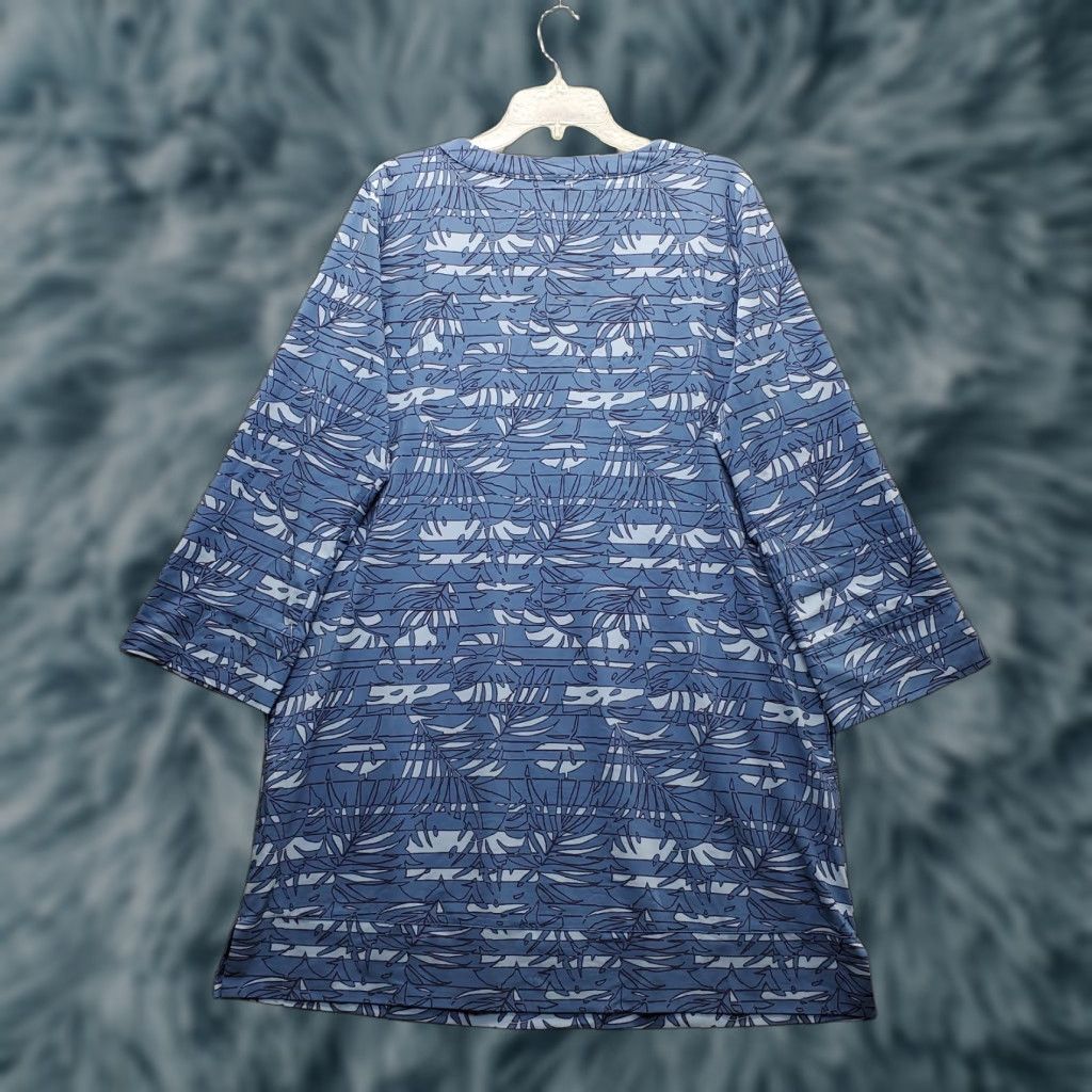 Vintage L.L. Bean Tunic Dress Womens Large Multi Tropical Leaf V Neck Side Slit Midi Dress Size L / US 10 / IT 46 - 1 Thumbnail
