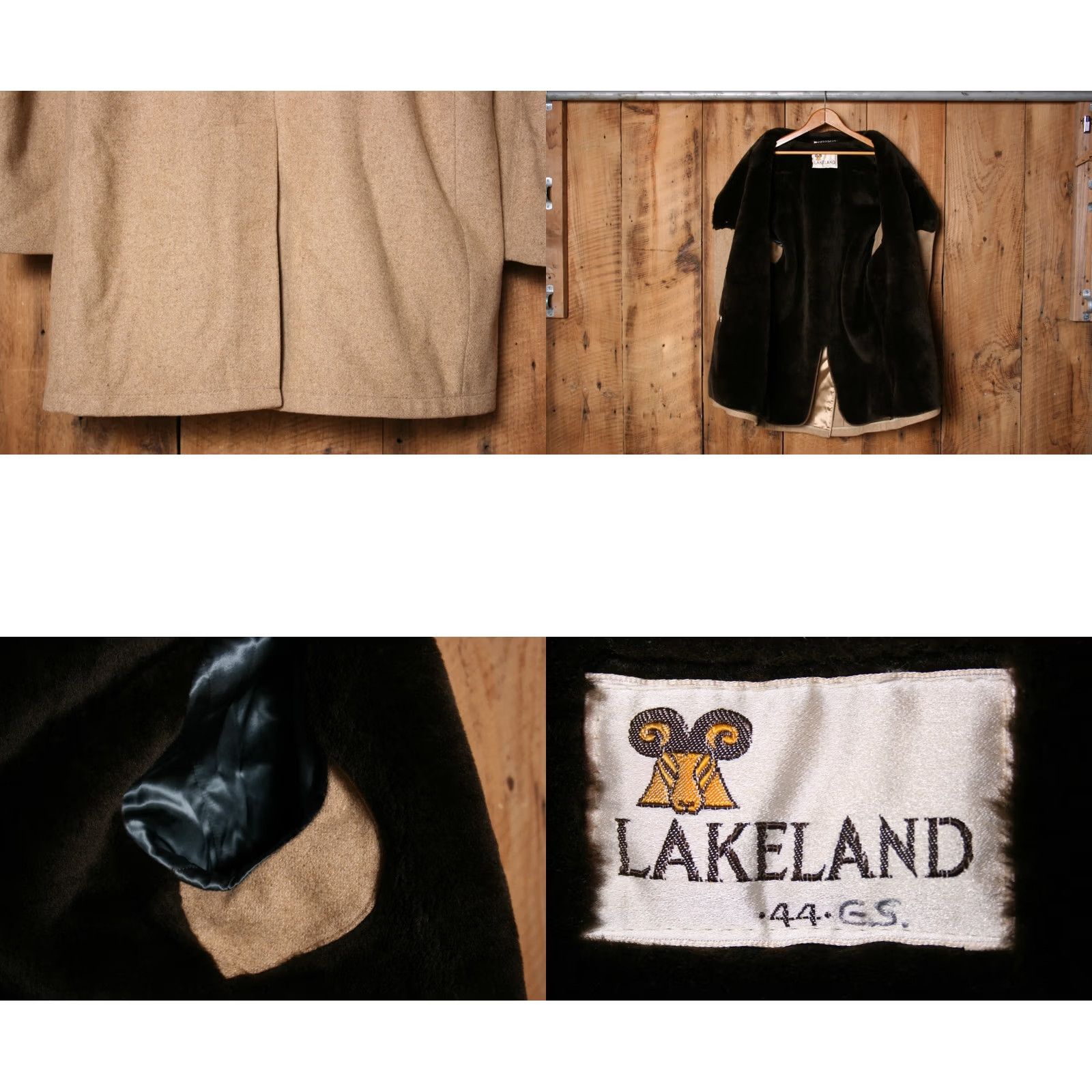 Vintage VINTAGE Lakeland Coat | Tan Wool Blend Top Coat w/Faux Fur Collar & Lining Sz. 44 Mens Overcoat Winter Fall Size US XXL / EU 58 / 5 - 8 Thumbnail