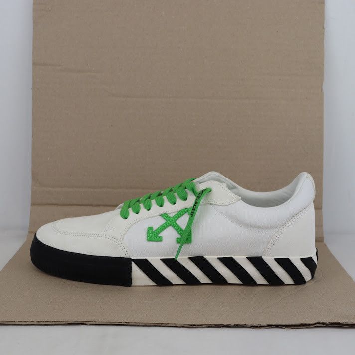 Off-White o1rshd1 Low Vulcanized Suede/Canva Sneakers in White Green Size US 7 / EU 40 - 2 Thumbnail