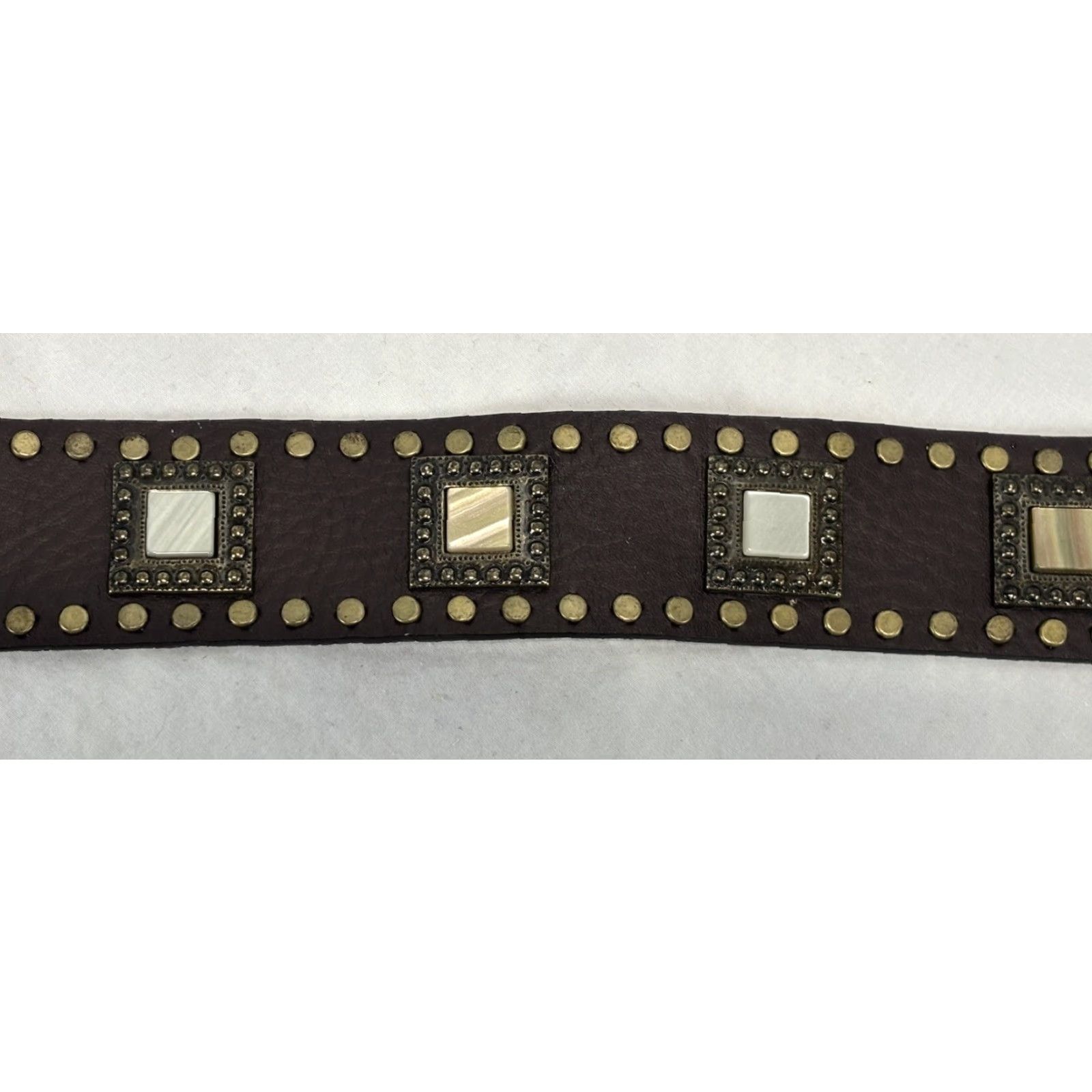 Vintage VINTAGE Another Line Inc Fashion Belt Women Leather Studded Square Crystal Size L Brown Y2K Size ONE SIZE - 4 Thumbnail