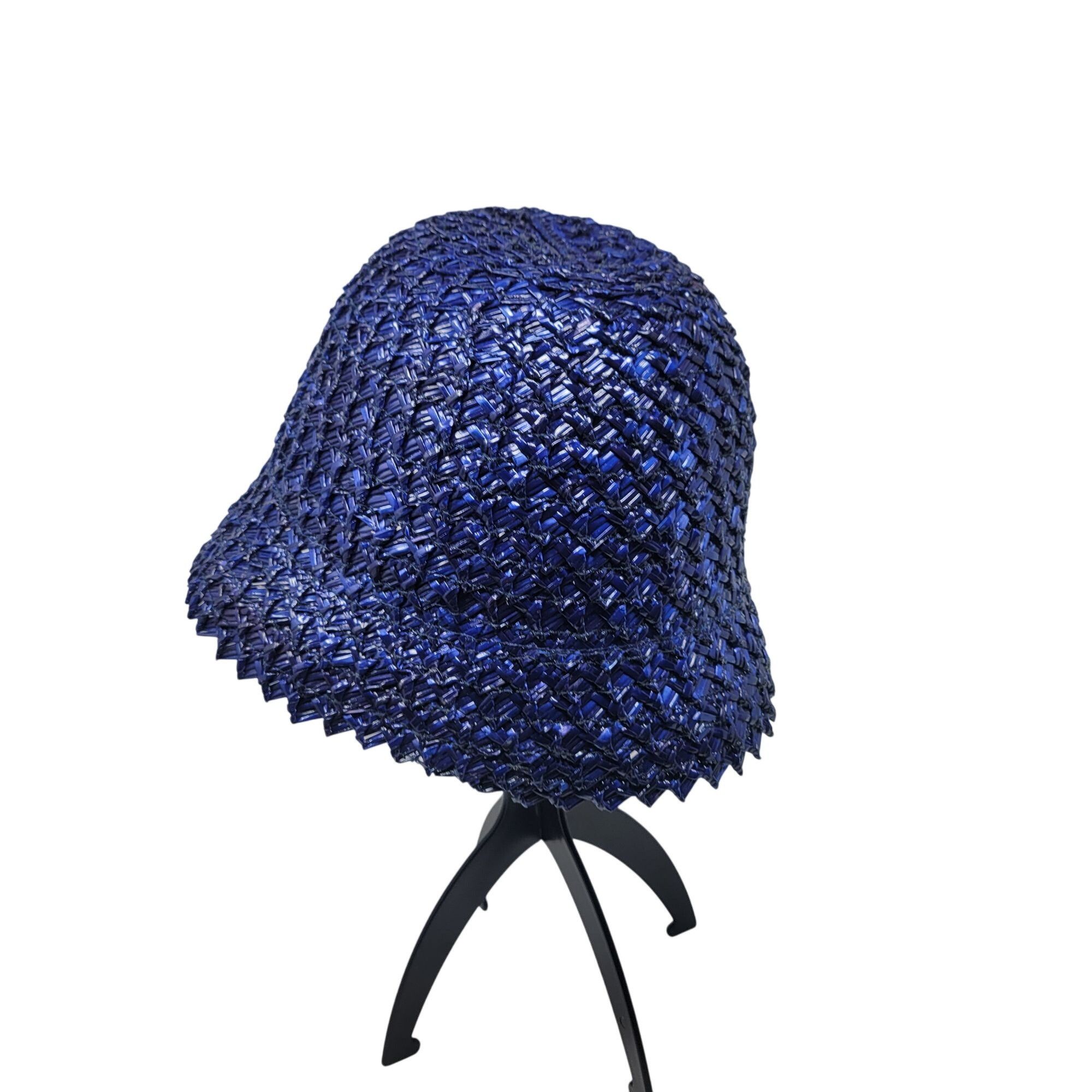 Vintage Vtg 20s 30s Italian Filippo Catarzi Blue Woven Straw Bucket Size ONE SIZE - 4 Thumbnail