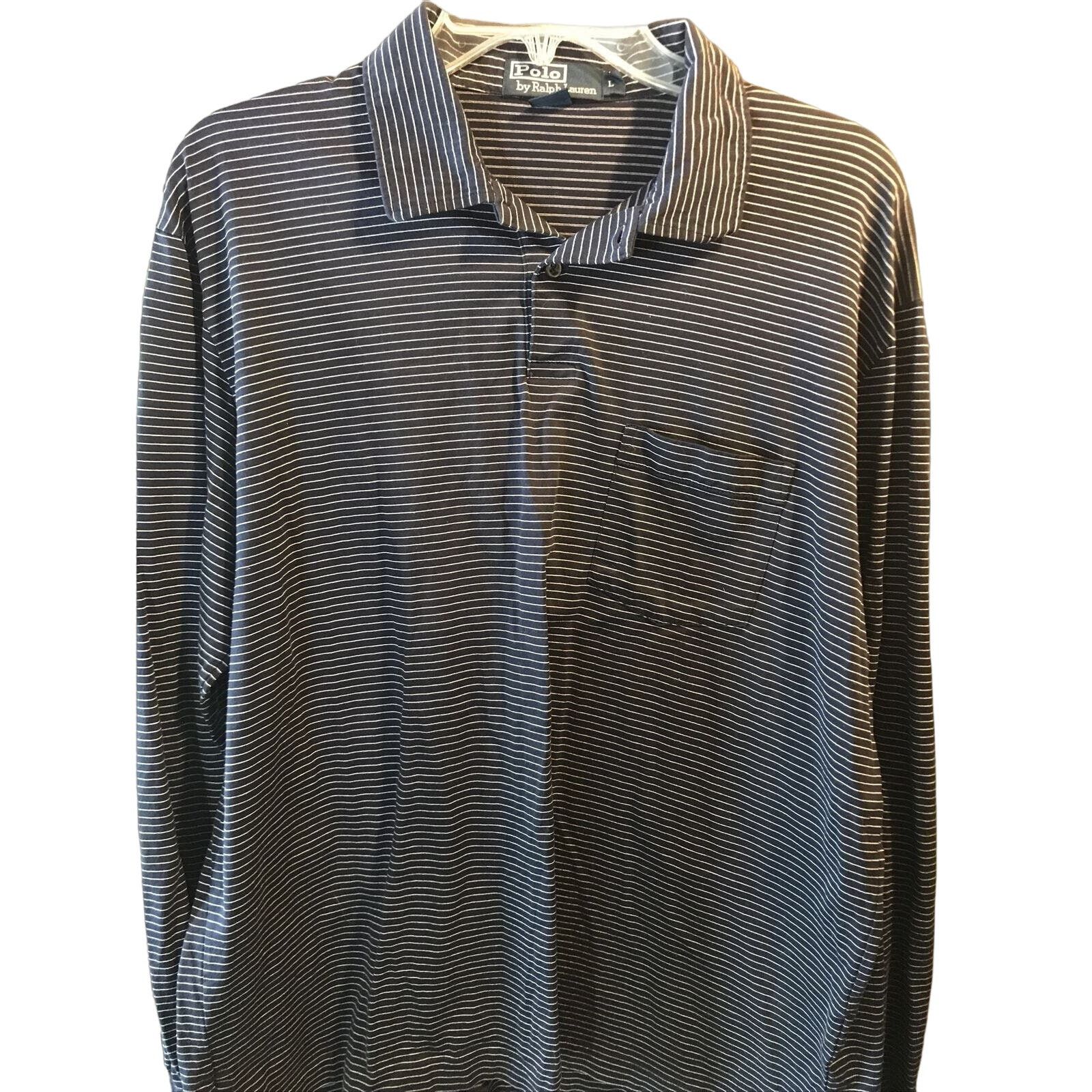 Polo Ralph Lauren Polo Ralph Lauren Men’s L Navy Blue Striped LS Cotton Polo Size US L / EU 52-54 / 3 - 1 Thumbnail