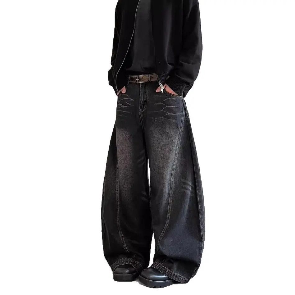 Japanese Brand Retro loose straight leg spliced cat whisker jeans Size US 32 / EU 48 - 5 Thumbnail
