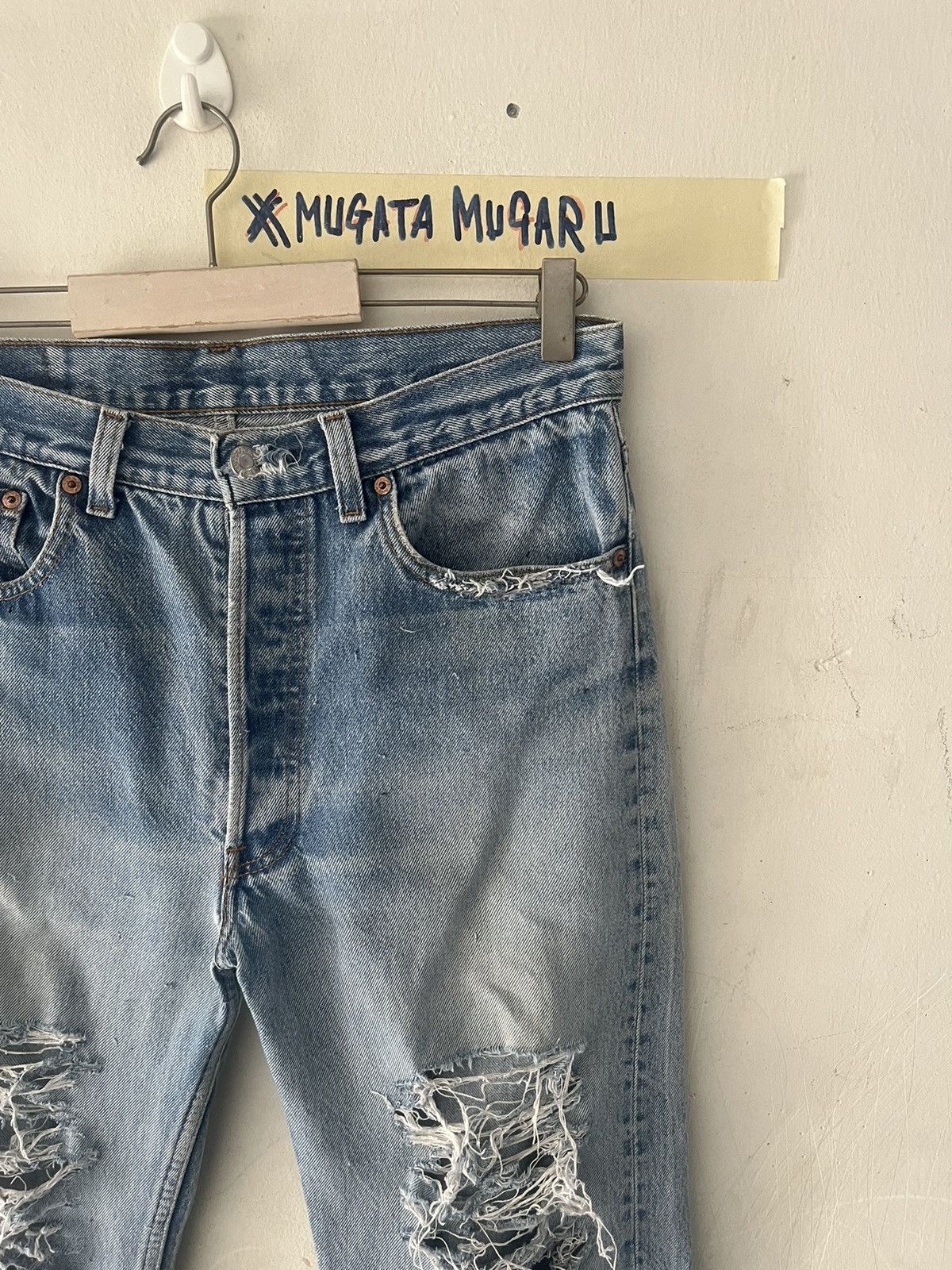 Japanese Brand × Levi's Vintage Clothing × Vintage THRASHED🔥VINTAGE LEVIS 501 RIPPED DENIM KURT KOBAIN Size US 30 / EU 46 - 2 Thumbnail