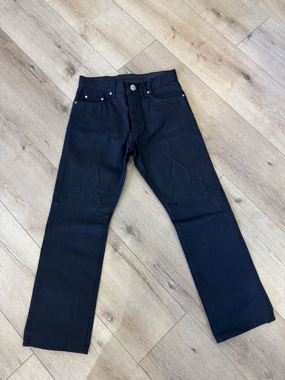 Chrome Hearts Chrome Hearts Knee Fleur Black Jeans Size US 33 - 1 Thumbnail