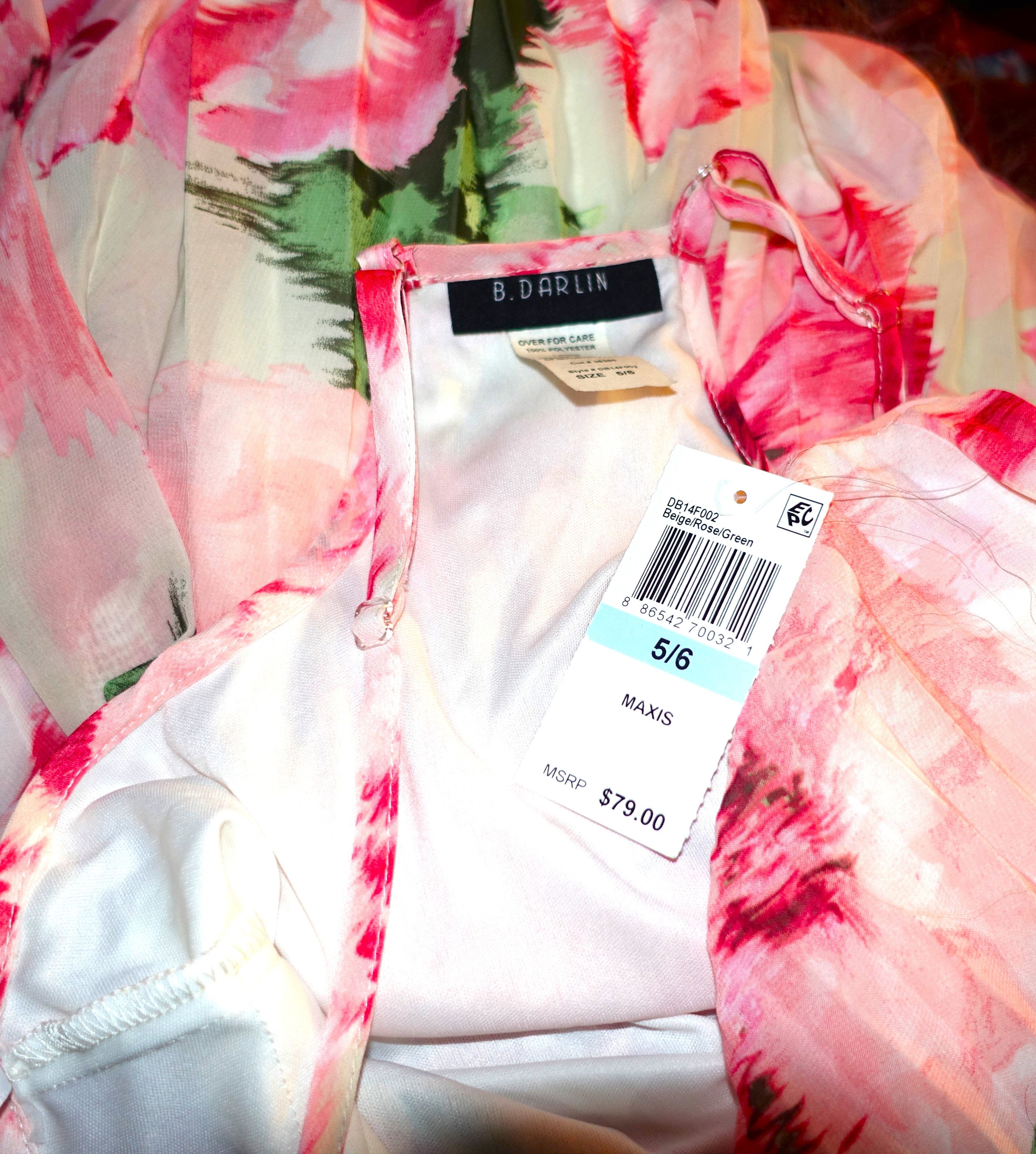 Other B. Darlin Pink Floral Pleated Maxi Dress 5/6 NWT $79.00 Size M / US 6-8 / IT 42-44 - 7 Thumbnail