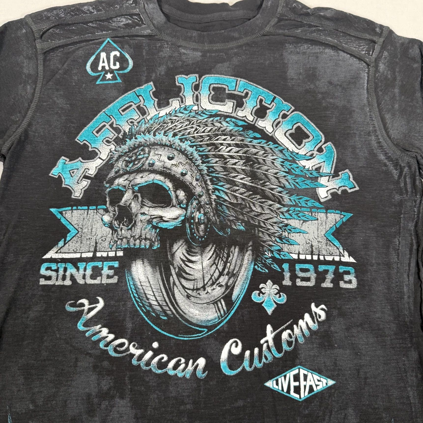 Affliction VINTAGE Affliction Shirt Mens L Black Skull Racing Long Sleeve Cross AOP Y2K Size US L / EU 52-54 / 3 - 3 Thumbnail