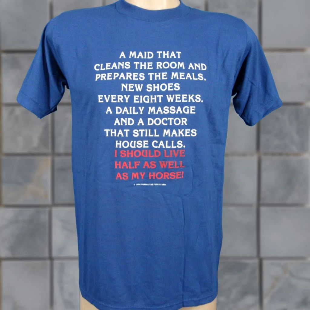 Olive VINTAGE T-Shirt S 80s I SHOULD LIVE HALF AS WELL AS MY HORSE PAPER THIN cowboy Mens Size US S / EU 44-46 / 1 - 1 Thumbnail