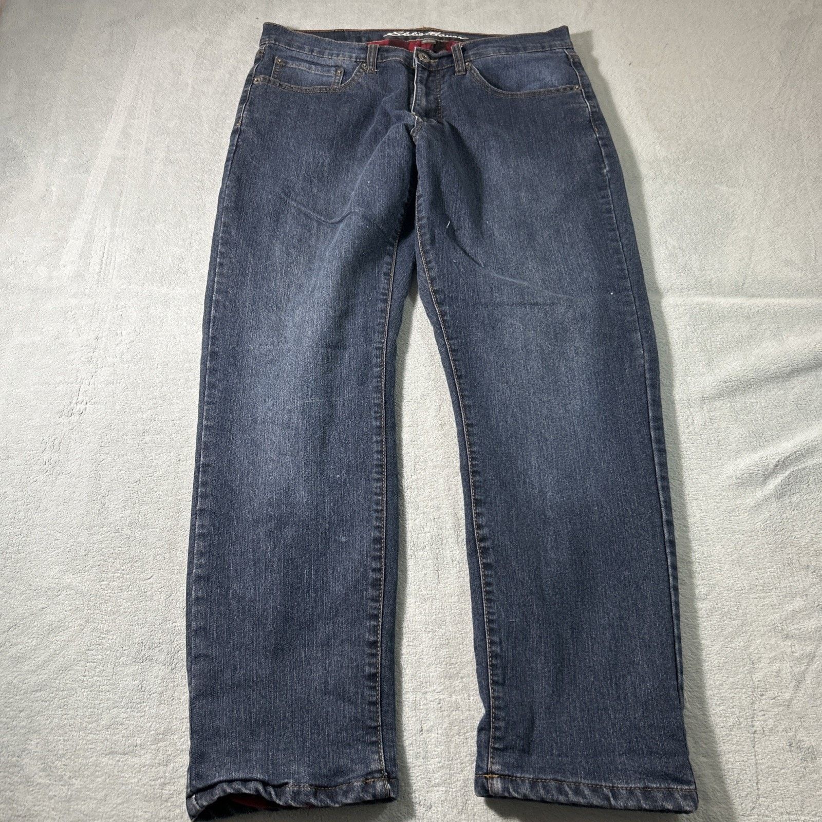 Eddie Bauer Straight Flannel Lined Jeans Men 32x30 Tartan Plaid Outdoors Size US 32 / EU 48 - 2 Thumbnail