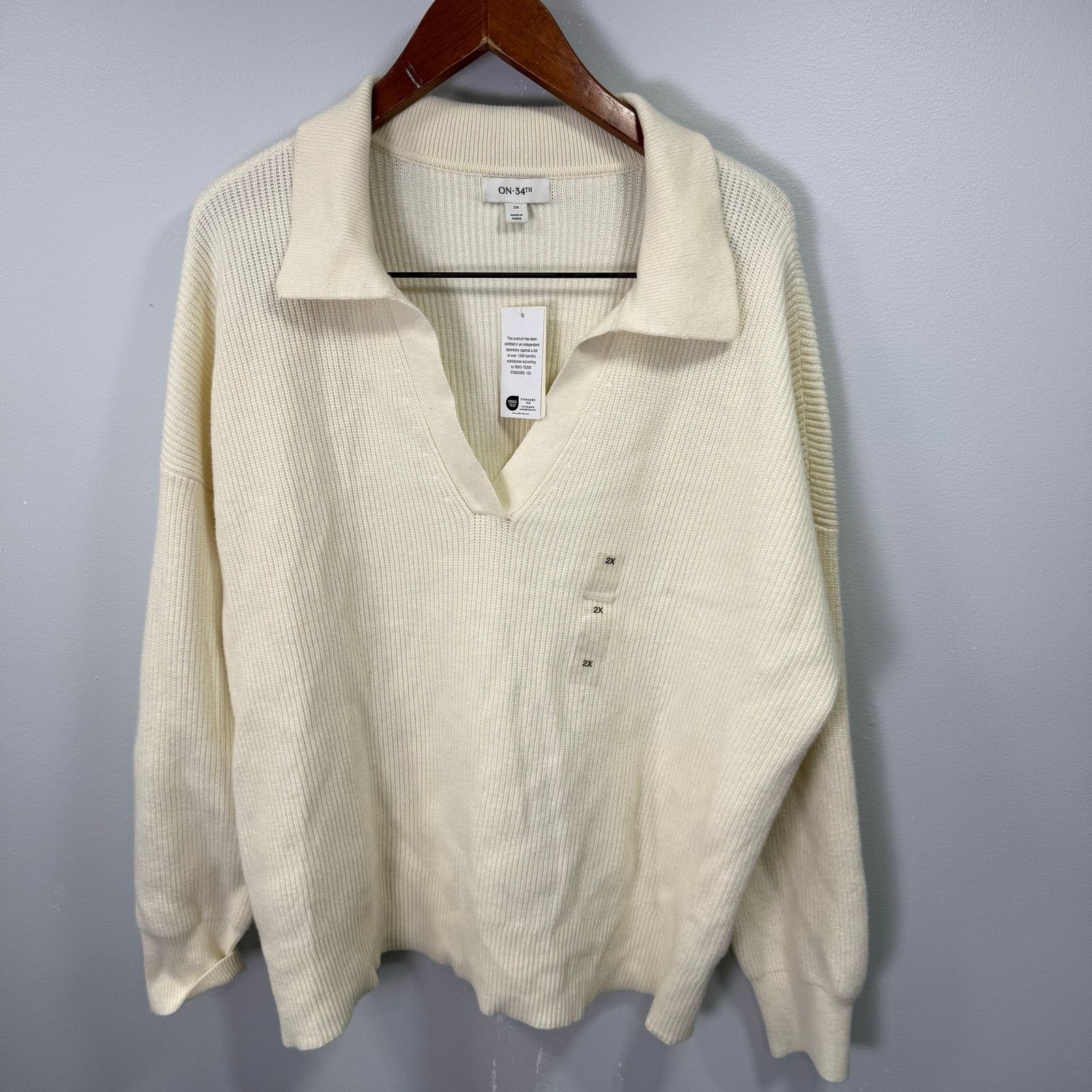 Macys On 34th Macys Plus Sweater sz 2X Collared Cream NEW #G589 Size XXL / US 16-18 / IT 52-54 - 5 Thumbnail