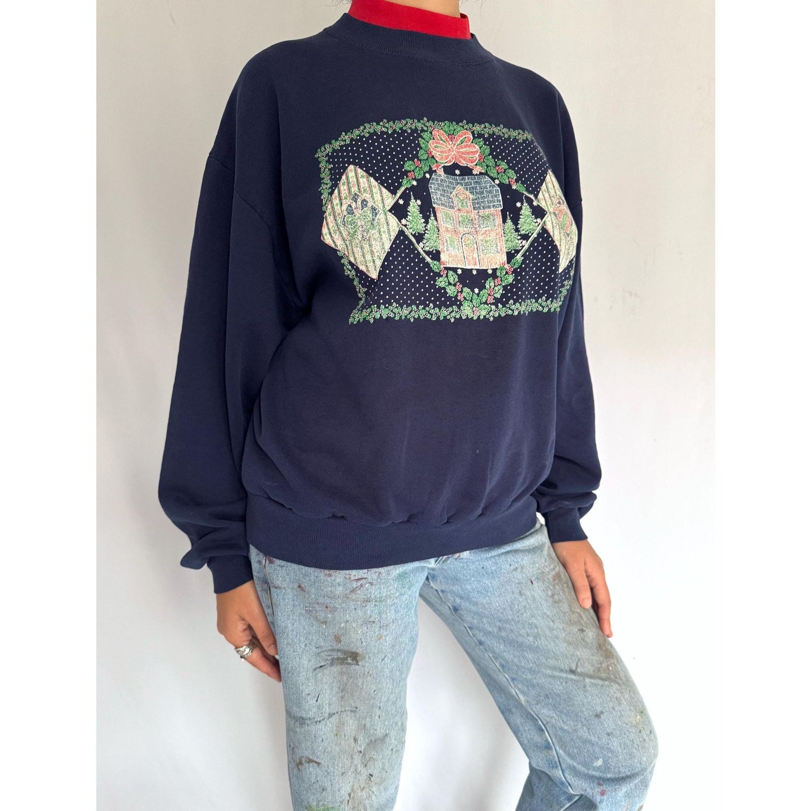 Jerzees 90s vintage blue winter holiday graphic pullover sweatshirt Size L / US 10 / IT 46 - 7 Thumbnail