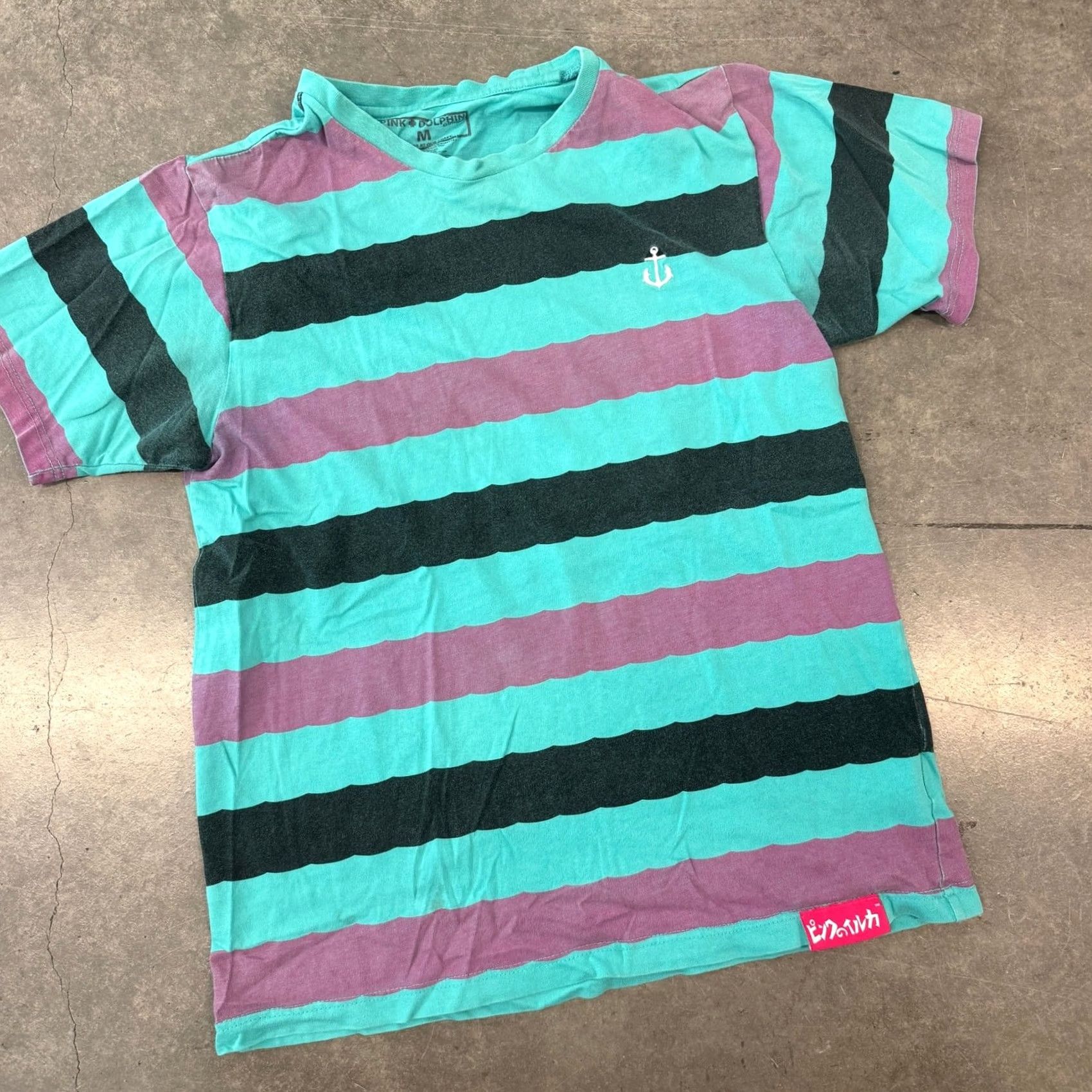 Pinko VINTAGE Y2K Pink Dolphin Striped Logo Short Sleeve Graphic Tee M Mens Black Size US 31 - 2 Thumbnail