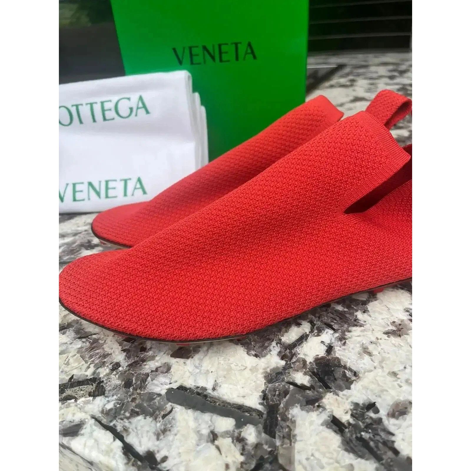 Bottega Veneta o1rshd1 Lattice Slipper Tech Knit Stretch Shoes Bright Red Size US 11 / EU 44 - 5 Thumbnail