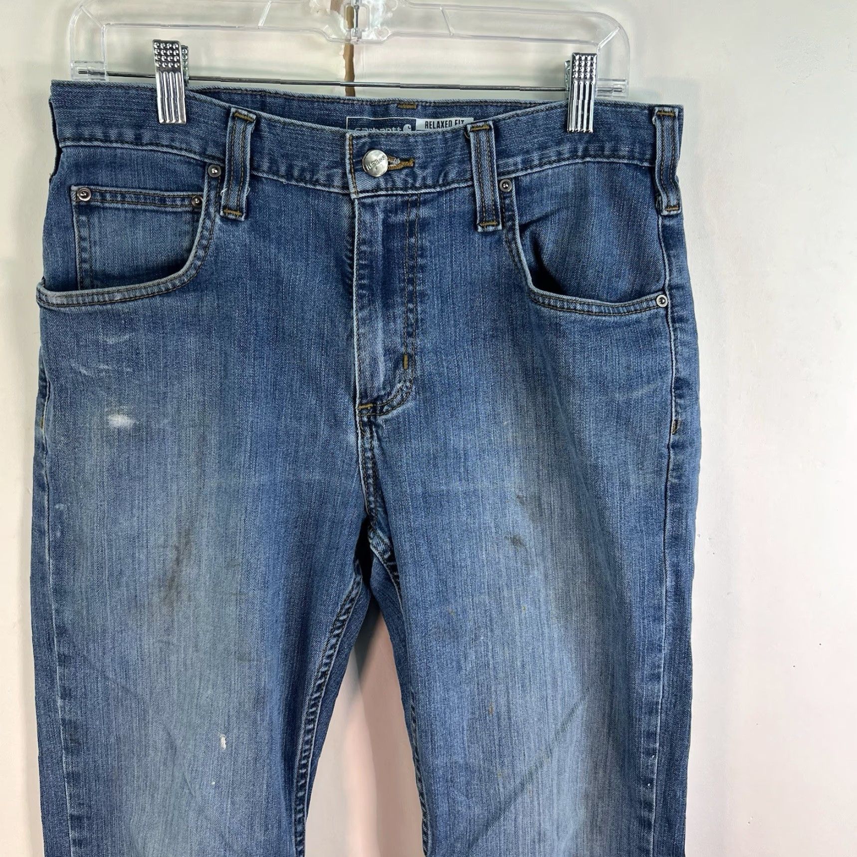 Carhartt VINTAGE Carhartt Jeans Relaxed Fit Denim 5-Pocket Men 31 Regular Blue Distressed 90s BD2804 Mens Size US 31 - 2 Thumbnail