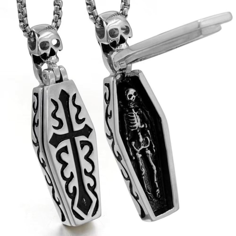 Jewelry Coffin Vampire Skull Punk Skull Pendant Necklace Size ONE SIZE - 1 Thumbnail
