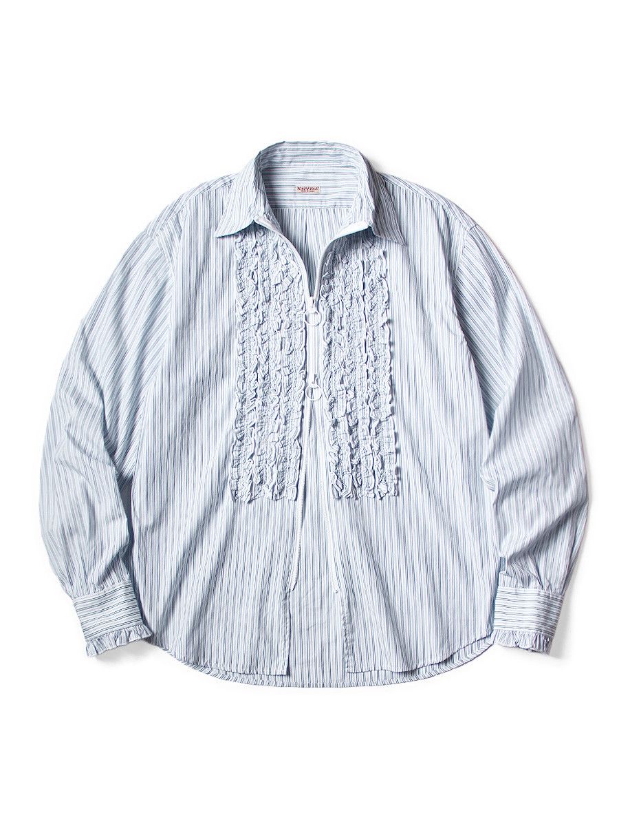 Kapital Cotton Stripe ZIPPER Ruffle Shirt